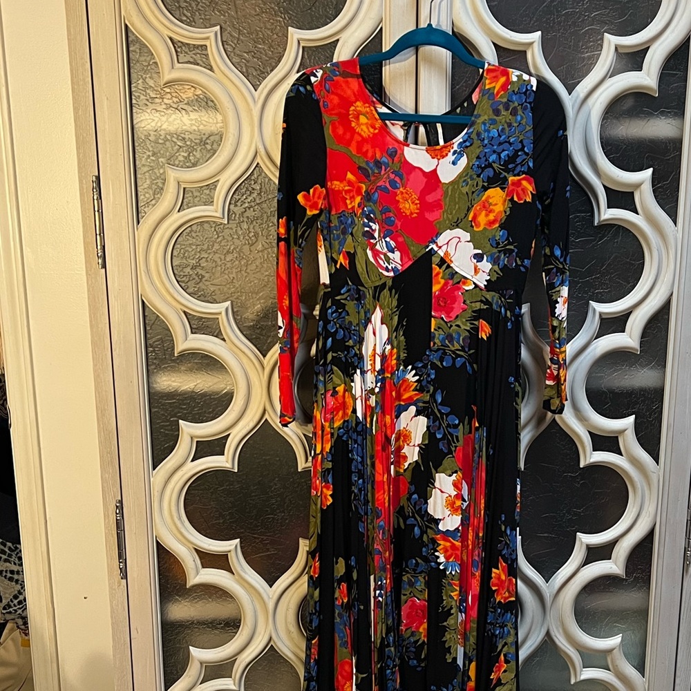 FREE PEOPLE Floral on Black Maxi Dress